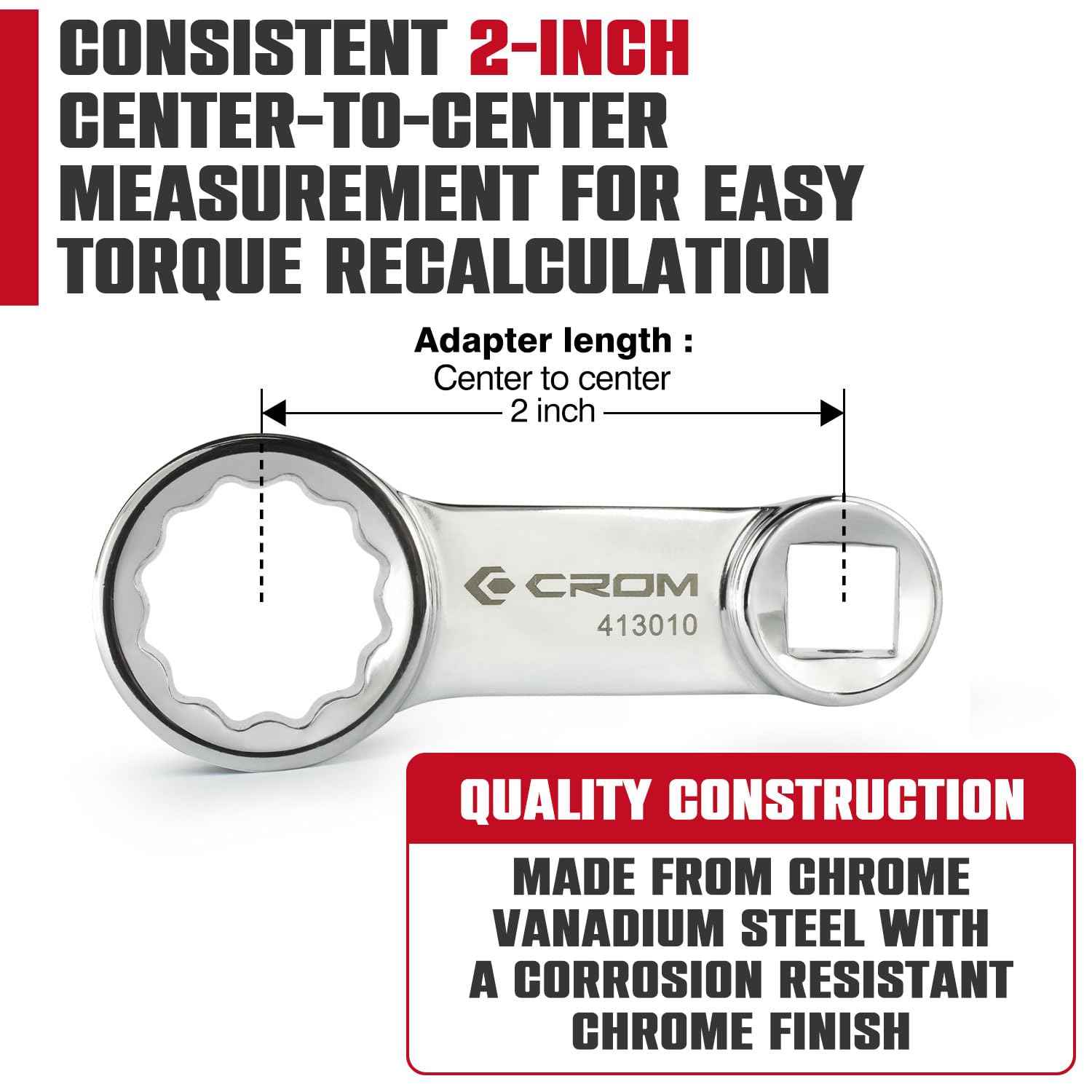 CROM Torque Adapter Extension Set - 12-Point Box End Torque Wrench Adapter with EVA Foam Tray, Made from Corrosion-Resistant CR-V Steel and Chrome Finish (Metric 10-Piece)