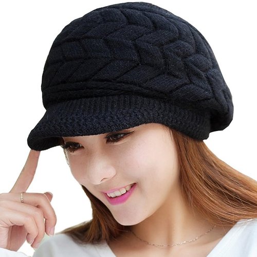 Loritta Womens Winter Beanie Hats Thick Warm Knitted Chunky Soft Slouchy Cap with Visor Brim,Khaki
