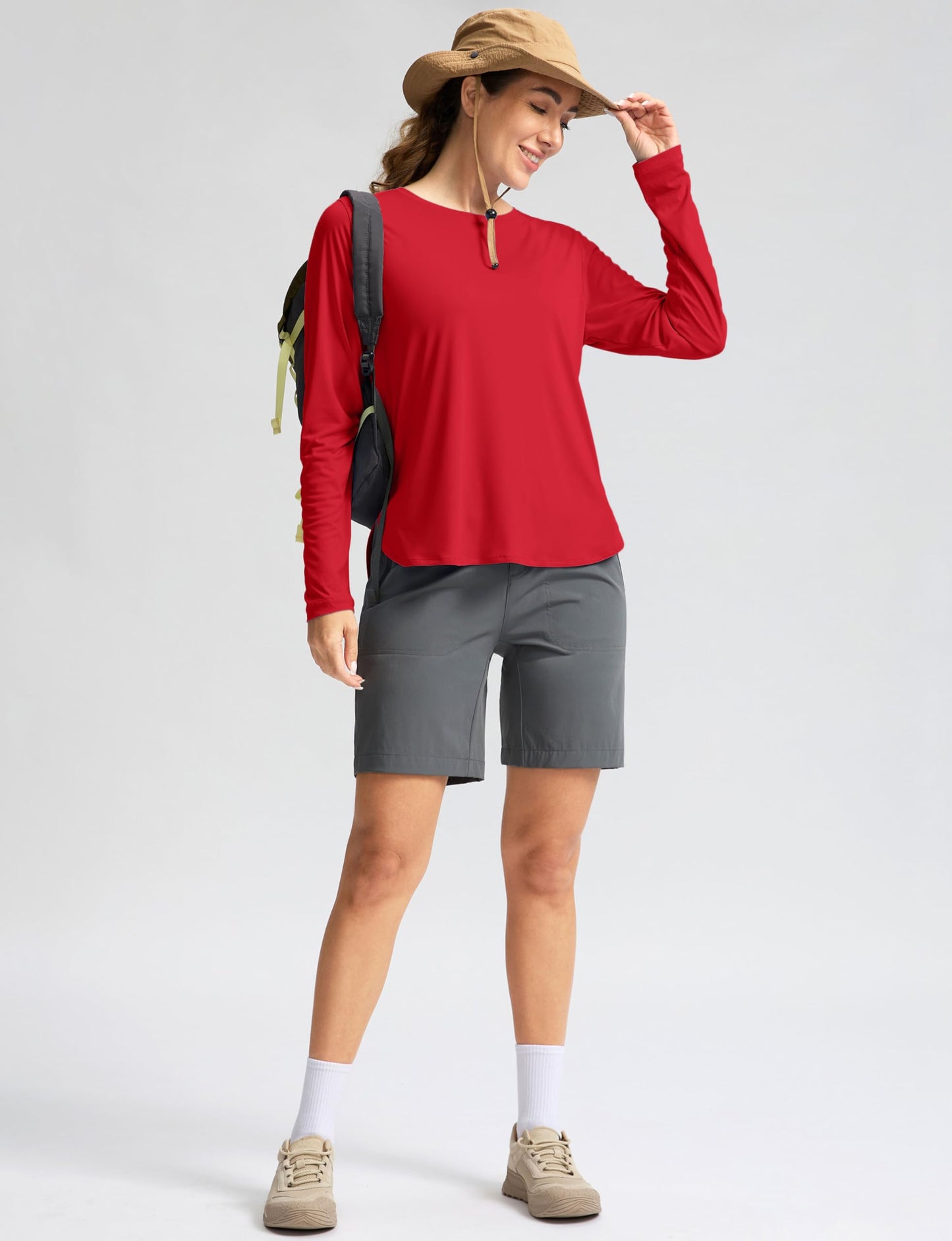 Women's Sun Shirts UPF 50+ Long Sleeve UV Protection Shirt Lightweight Quick Dry Workout Hiking Tops for Women(Red,L)