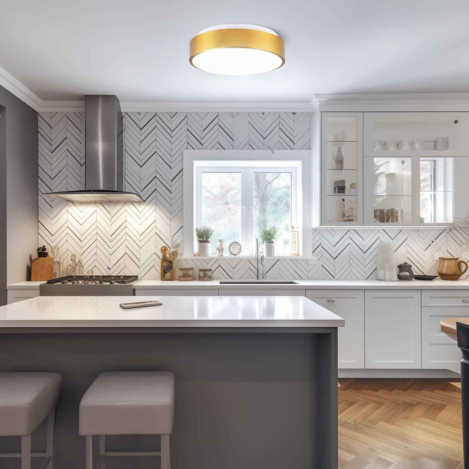 Wheatronic Gold Ceiling Light Flush Mount, LED Light Fixture 24W, Round Dimmable Flush Mount 5CCT for Bathroom, Living Room, Bedroom