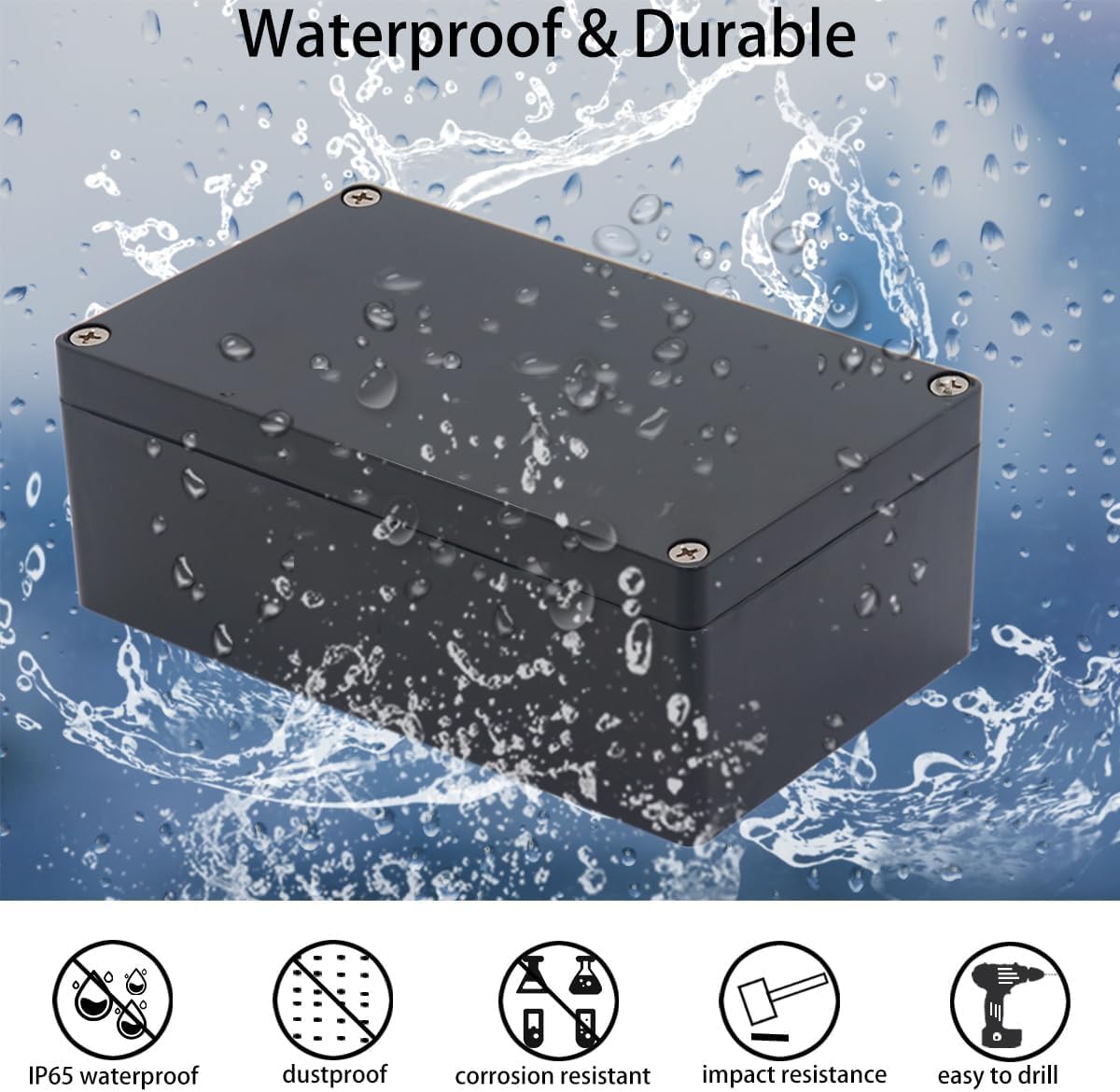 Otdorpatio Project Box IP65 Waterproof Junction Box ABS Plastic Black Electrical Boxes DIY Electronic Project Case Power Enclosure 4.53x3.54x2.17 inch (115 x 90 x 55 mm)