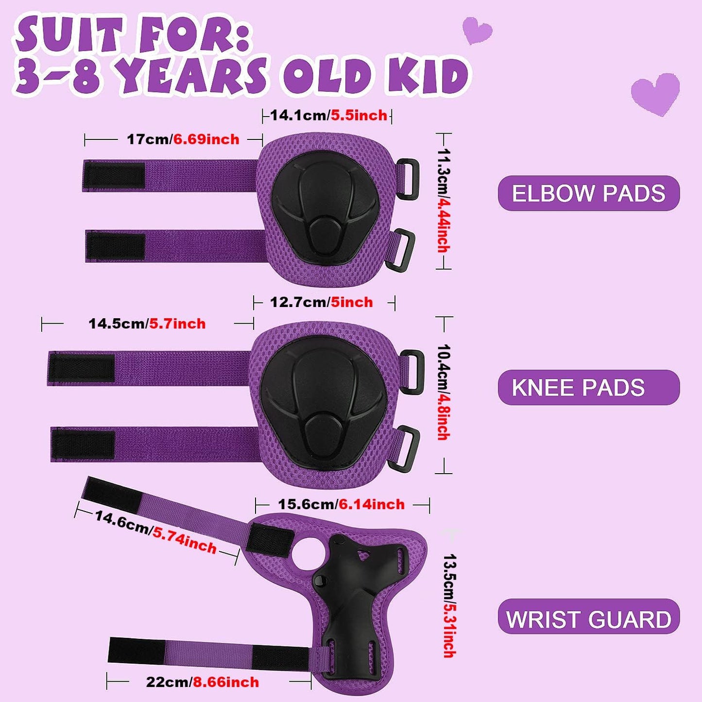 Wemfg Kids Protective Gear Set - Knee Pads, Elbow Pads & Wrist Guards for Ages 3-14 | Ideal for Skating & Cycling