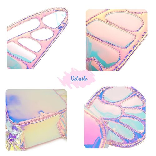 ENJOININ Women's Laser Holographic Backpack Butterfly Angel Wings Casual Daypack Shoulder Bag (Laser Pink)