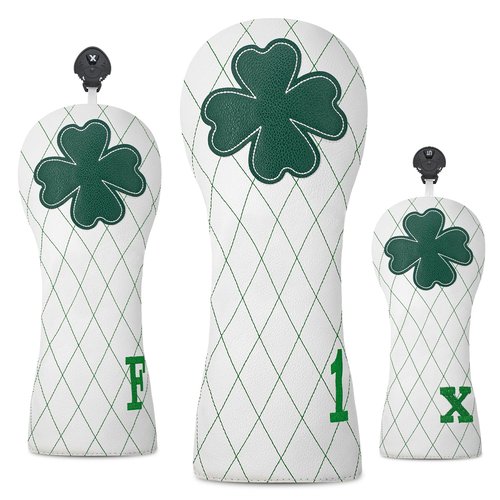 Golf Headcovers Golf Driver Fairway Hybrid Head Cover Golf Blade Mallet Putter Cover Lucky Clover Cross Pattern Premium Leather Driver Fairway(FW) Wood Hybrid(UT) with Number Tags.