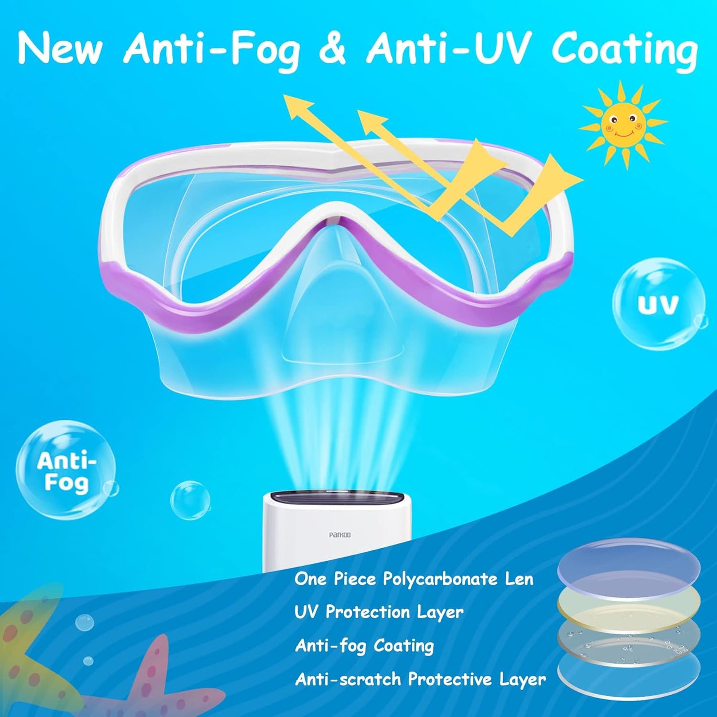 Vvinca Kids Swim Goggles - Anti-Fog Diving Mask with Nose Cover & Elastic Strap | Ages 3-14