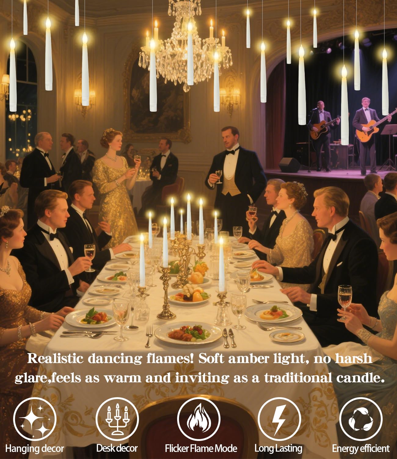 Halloween Decor 12 PCs Hanging Floating Candles with Magic Wand Remote (Include 13 Built-in Battery) Flickering Warm Light Led Candles for Indoor Window Classroom Bedroom Party Christmas Birthday Gift