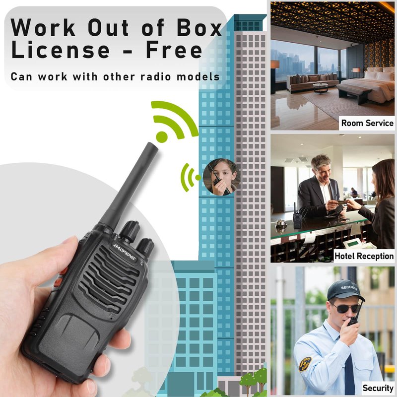 BAOFENG Walkie Talkies for Adults 888S Rechargeable Long Range Two Way Radios with Earpieces,Portable Handheld FRS Radio with 16CH Flashlight Li-ion Battery and Charger -4 Pack