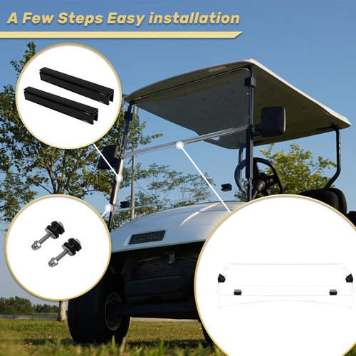 HANGKUNNEE Golf Cart Windshield EZGO TXT Windshield Fits 2014-Up EZGO TXT Golf Cart Prevent UV Ray and Foldable Clear EZ GO Windshield