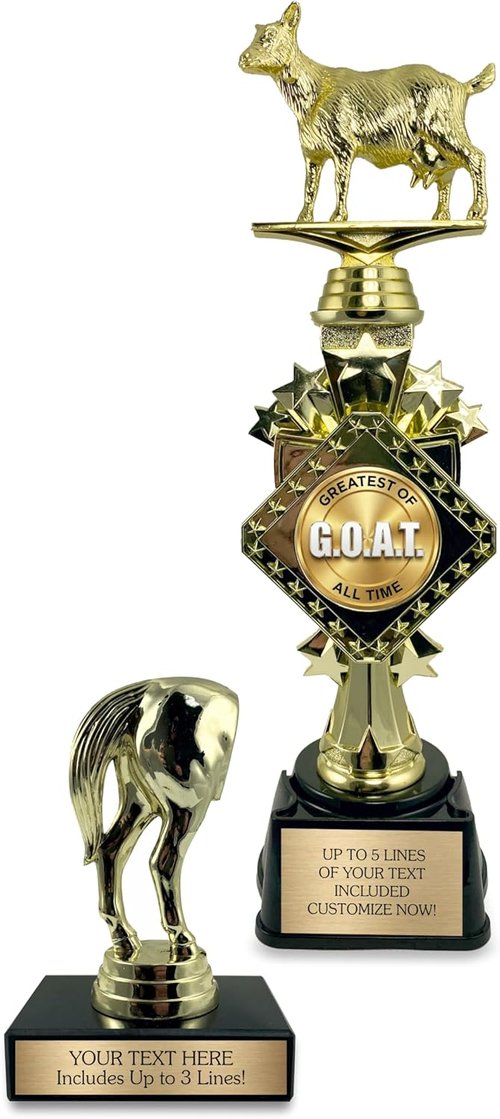 Awards4U Goat and Horse Butt Trophy Set - Personalized First and Last Place Trophies with Custom Plates