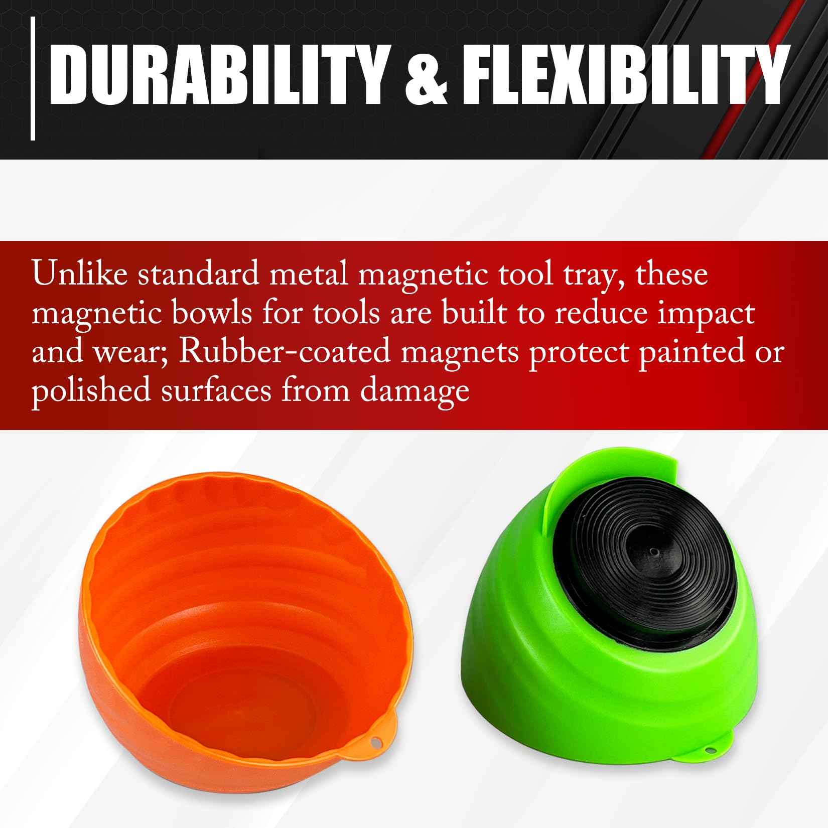 C&T 2-Piece Magnetic Nut Cup, Nuts and Bolts Organizer Set, 6 Inch Cup Diameter, Holds up to 5 lbs, Magnetic Bowls for Holding Nuts and Bolts, Small Parts, Pins, Tools