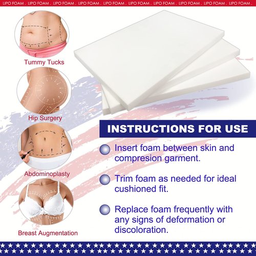 KUSMOO 3 Pack Lipo Foam Pads - Post Surgery Ab Board Liposuction Surgery Flattening Abdominal Compression Lipo Foam Sheets 8" x 11"