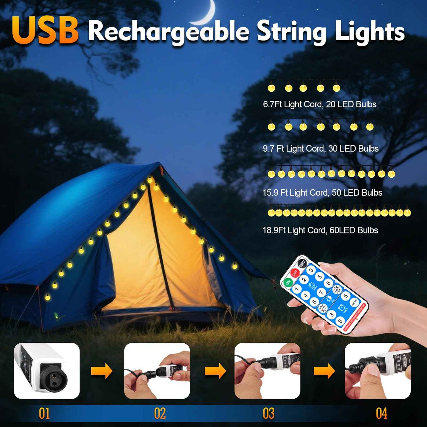 SMY Lighting 16FT Rechargeable Battery Operated 30 LED Crystal Globe String Lights Outdoor/Indoor, Patio Hanging Lights with Remote Timer,Waterproof 8 Lighting Modes for Camping Garden Christmas Décor