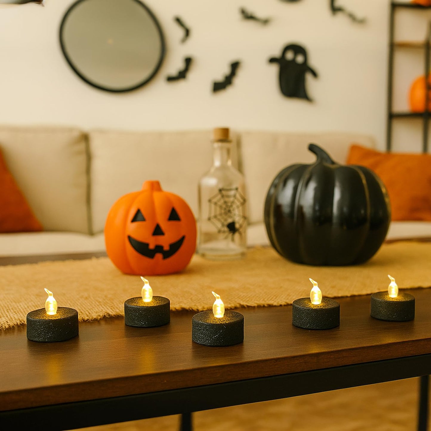 Aulaygo 12PCS Glitter Black Tea Lights with Timer,Sparkly Tealights Candles Battery Operated for Gothic Wedding Home Decoration Halloween Party