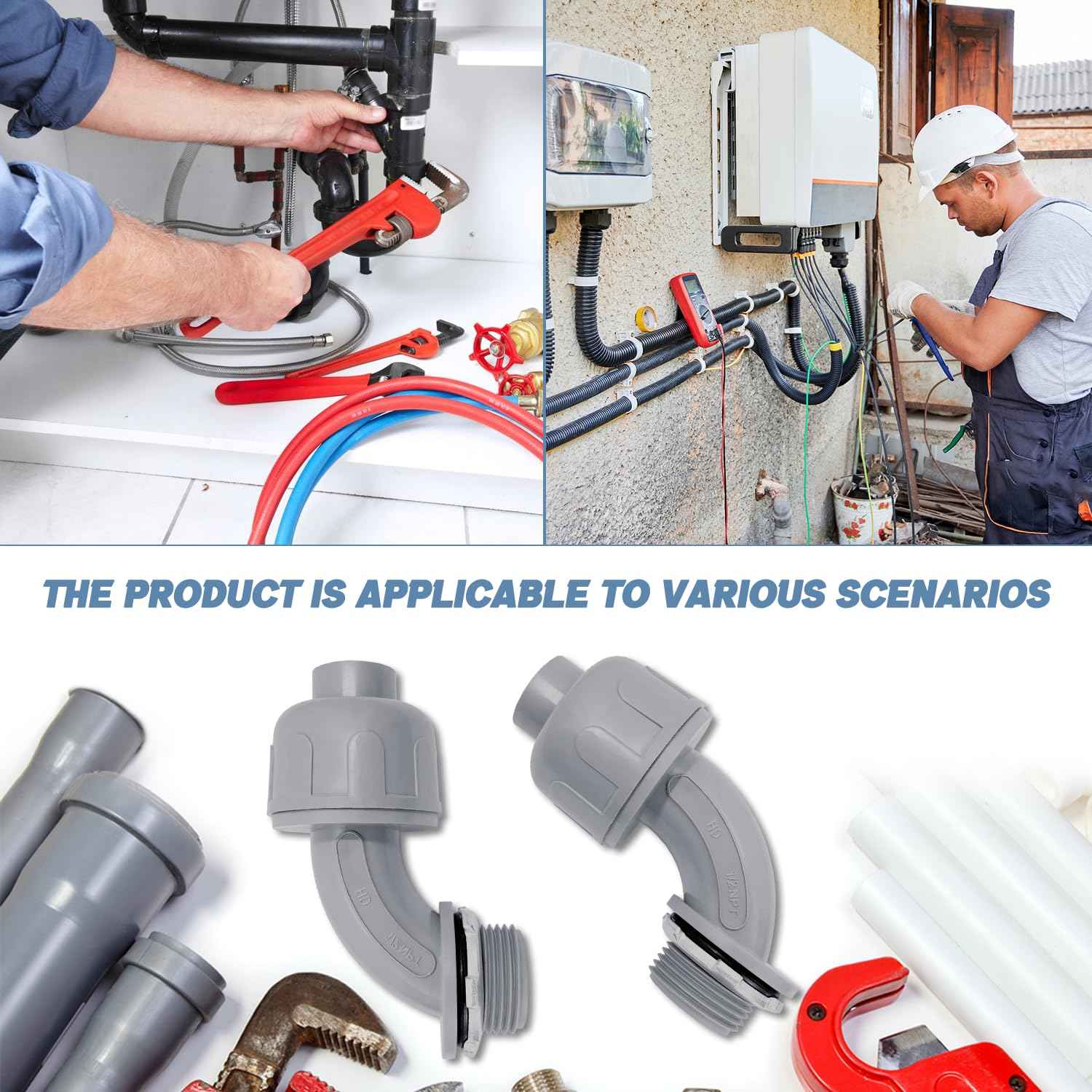 1/2 inch Liquid Tight Connector 90 Degree PVC nonmetallic Flexible Conduit Connector, UL Listed Liquid Tight Electrical Conduit Fittings (100 Pcs)