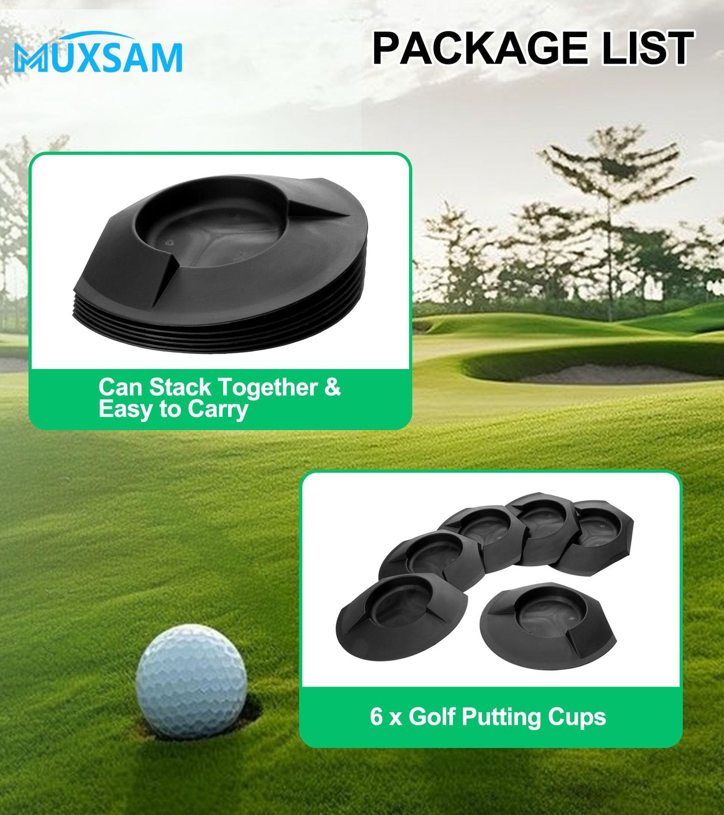 MUXSAM 6 Pieces All-Direction Putter Cups Practice Black Golf Putting Cup Golf Training Cup Golf Practicing Hole Putting Aid Putter Training Aid Fit for Beginner Golf Training Accessory