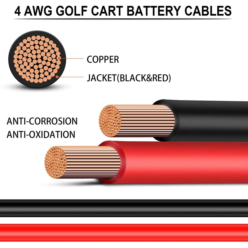NOVINO Golf Cart Battery Cables Wiring Set for Club Car DS 1995-2022 48 Volt with 5PCS 14.17",Heavy-Duty 4 Gauge AC/DC Golf Cart Battery Cable Kit for 95-22 48v Club Car DS