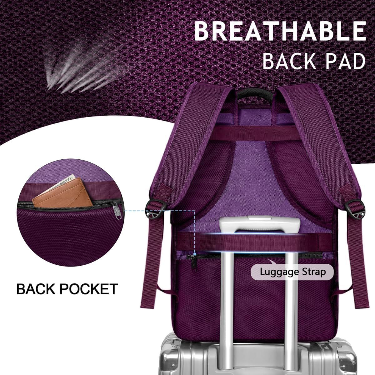 MATEIN Travel Backpack for Women, Extra Large 40L Carry on Backpack, Purple