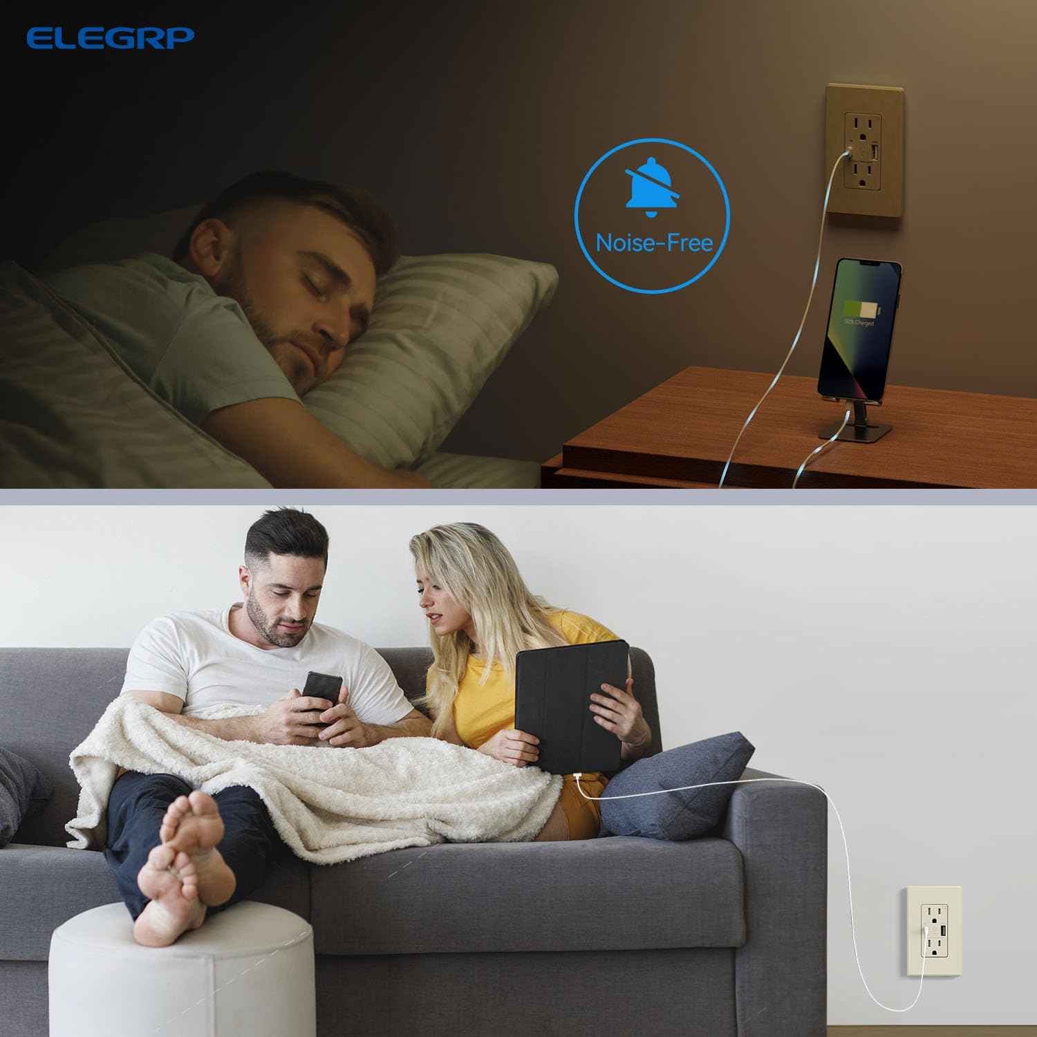 USB Wall Charger Outlet with A & C Ports - 15A Tamper Resistant, UL Listed, 6 Pack, Light Almond