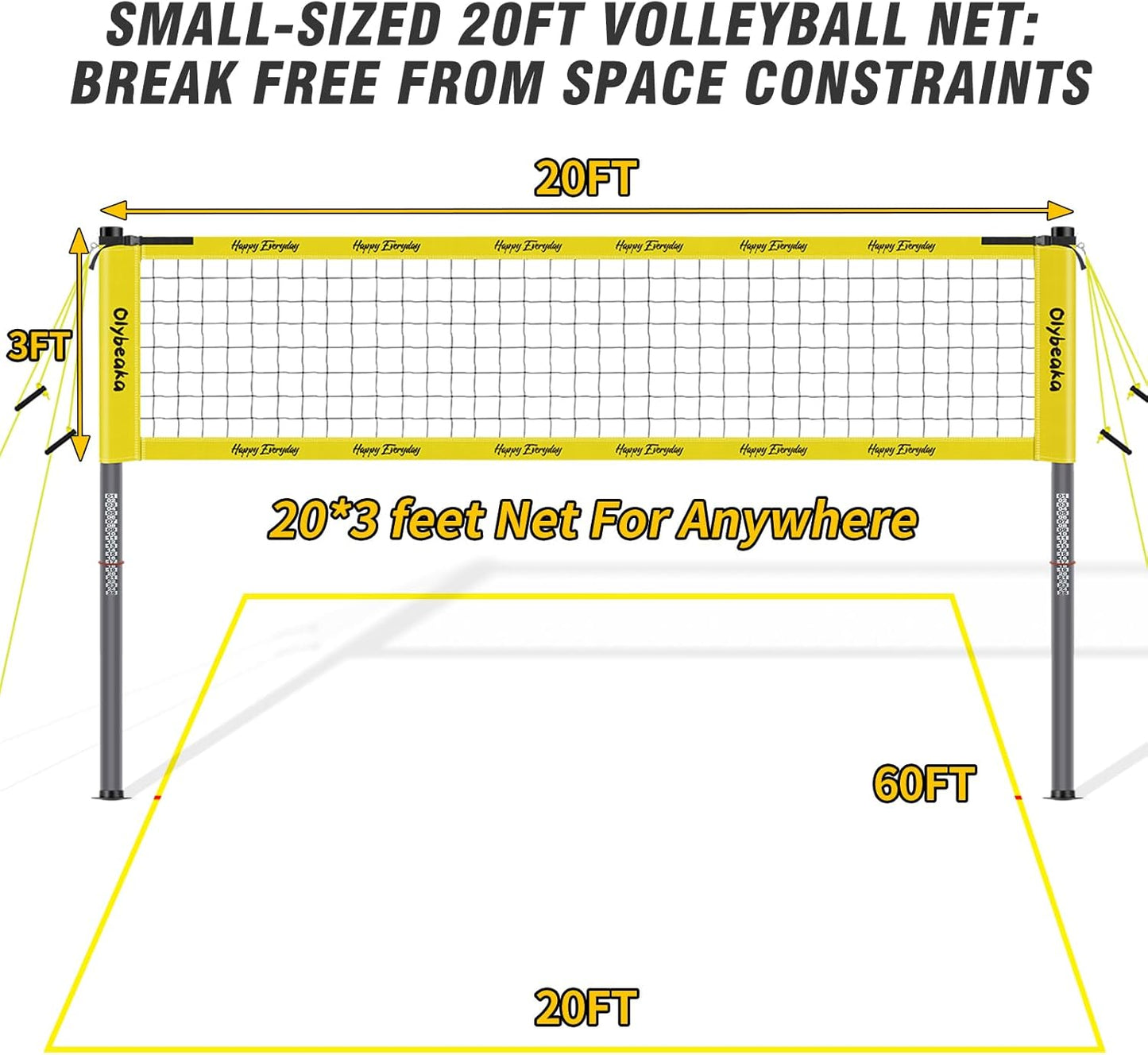 Regine Switzerland 20ft Portable Volleyball Net Set - Heavy Duty Poles, Durable PE Net, Includes Volleyball & Pump