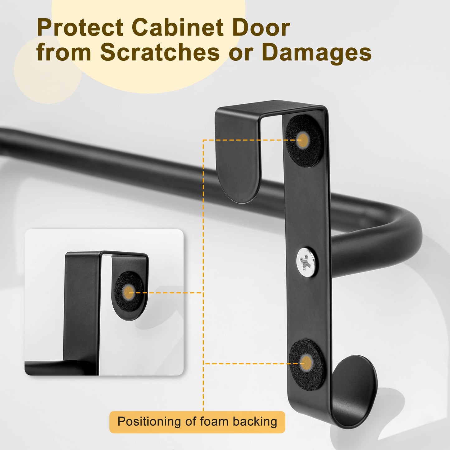 SAYAYO Over Cabinet Towel Bar Black, 10 Inch Kitchen Towel Holder with 2 Hooks, Over The Cupboard Door Dish Towel Rack, 2 Pcs