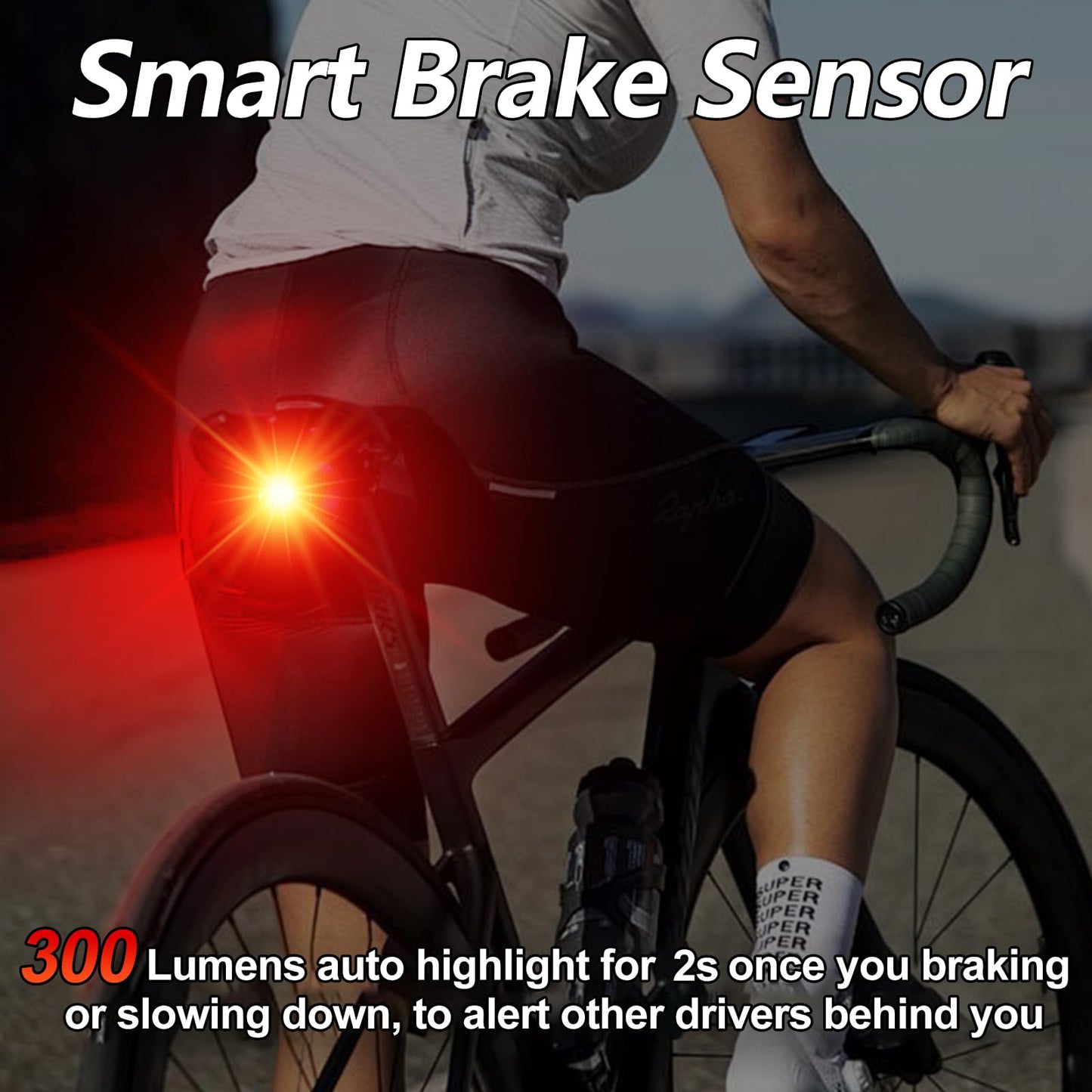 Cruxer Ultra Bright Bike Tail Light 200 Lumen Compact Bicycle Rear Light, USB-C Rechargeable, Smart Brake Sensing up to 300 Lumen, 8 Light Intensity Levels, 4 Lighting Modes, IP66 Waterproof