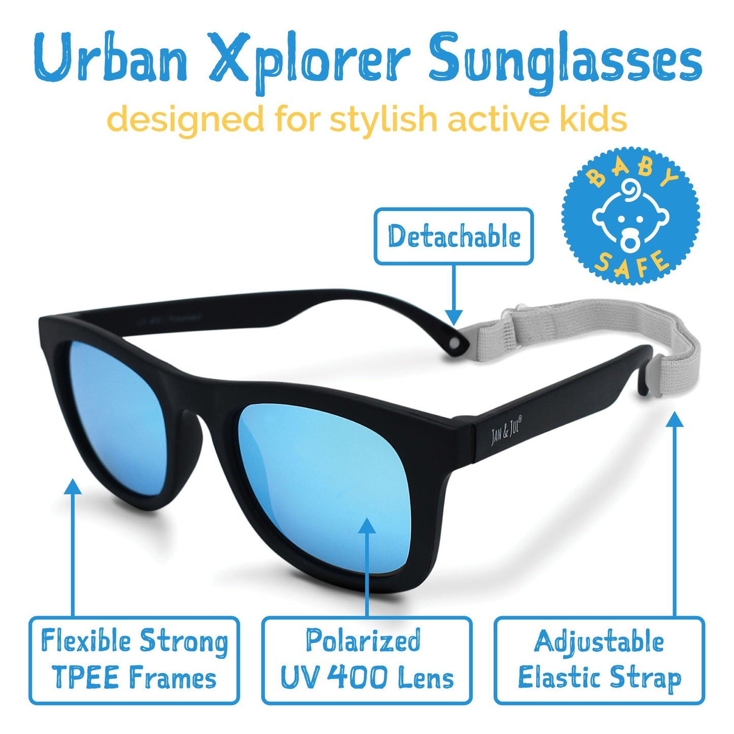 JAN & JUL Polarized Toddler Sunglasses with Flexible Frames (M: 2-6 Years, Black Aurora)
