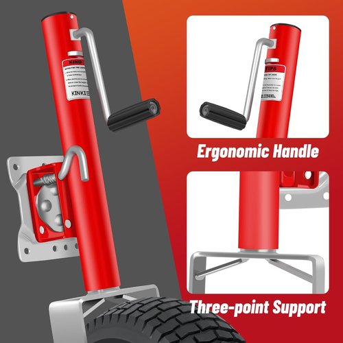 Beach Boat Trailer Jack - 2500 lbs Capacity with 13.3" Wheels | Heavy-Duty Swivel Tongue Jack (Red)