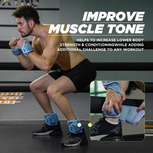 M Mike Sport Ankle Weights 1 Pair 2 4 6 8 10 Lbs Wrist Leg Arm Weights for Women Men Kids, Strength Training Wrist and Ankle Weights Sets for Walking Fitness Gym Workout, 4 lbs Each