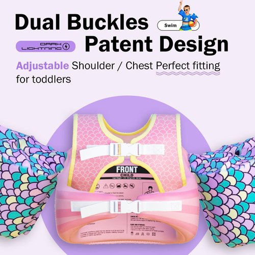 Dark Lightning Toddler Swim Vest - USCG Approved Floaties with Arm Wings for Ages 2-7 | 30-50 lbs