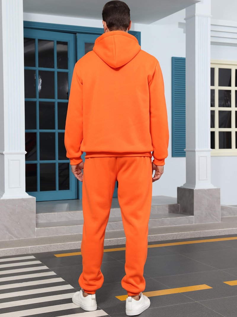 TUVEKE Orange Sweat Suits For Men Set 2 Piece Tracksuit Long Sleeve Running Jogging Track Suit Sports Sweatsuits Hoodie and Sweatpants Set For Men L