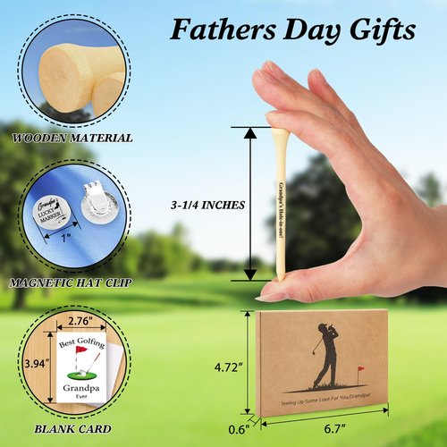 80UncleKimby Father 's Day Gifts from Daughter Wife Son - 30PCS 3-1/4 inch Wood Golf Tees Plus Hat Clip Golf Gifts for Men,Husband,Dad (Grandpa)