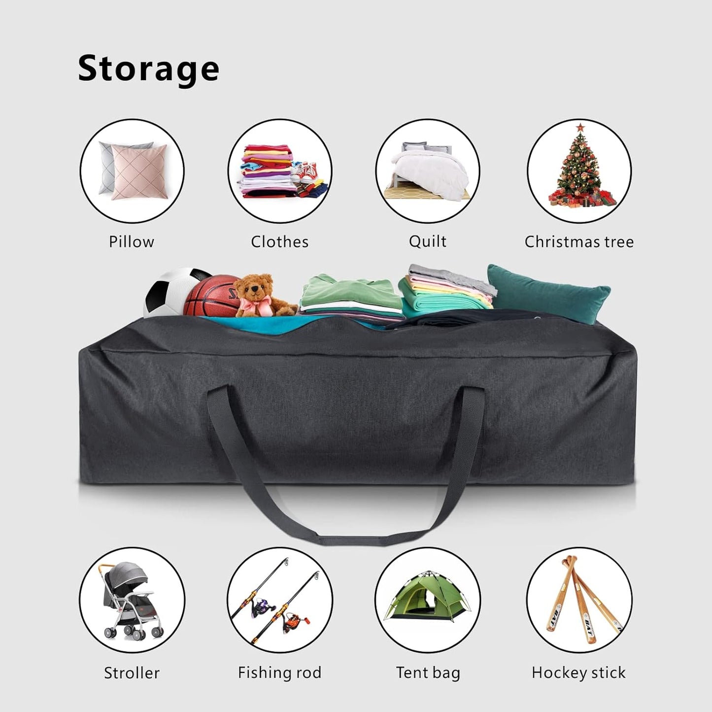 TOPDesign Extra Large Zippered Duffel Bag - 46 Inch Waterproof Travel & Sports Storage (Grey)