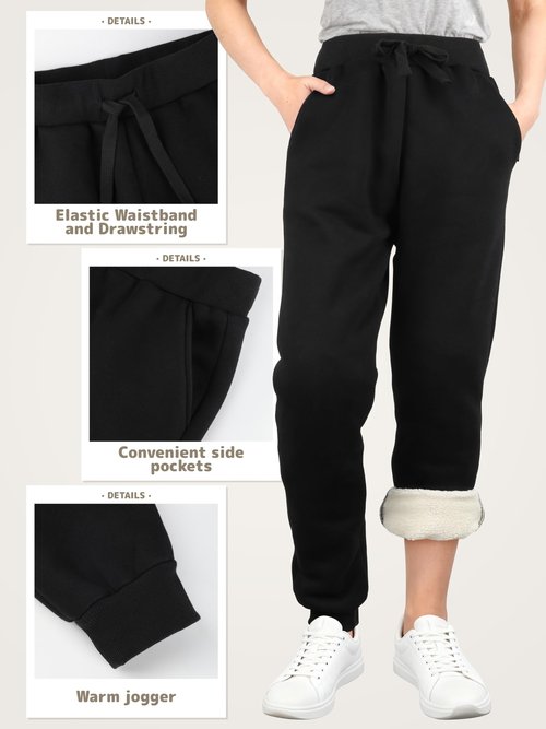 2 Pack Fleece Lined Sweatpants Women, Sherpa Lined Joggers Women Pants with Pockets Winter Warm Athletic Sweatpants Set A L Black, Dark Gray