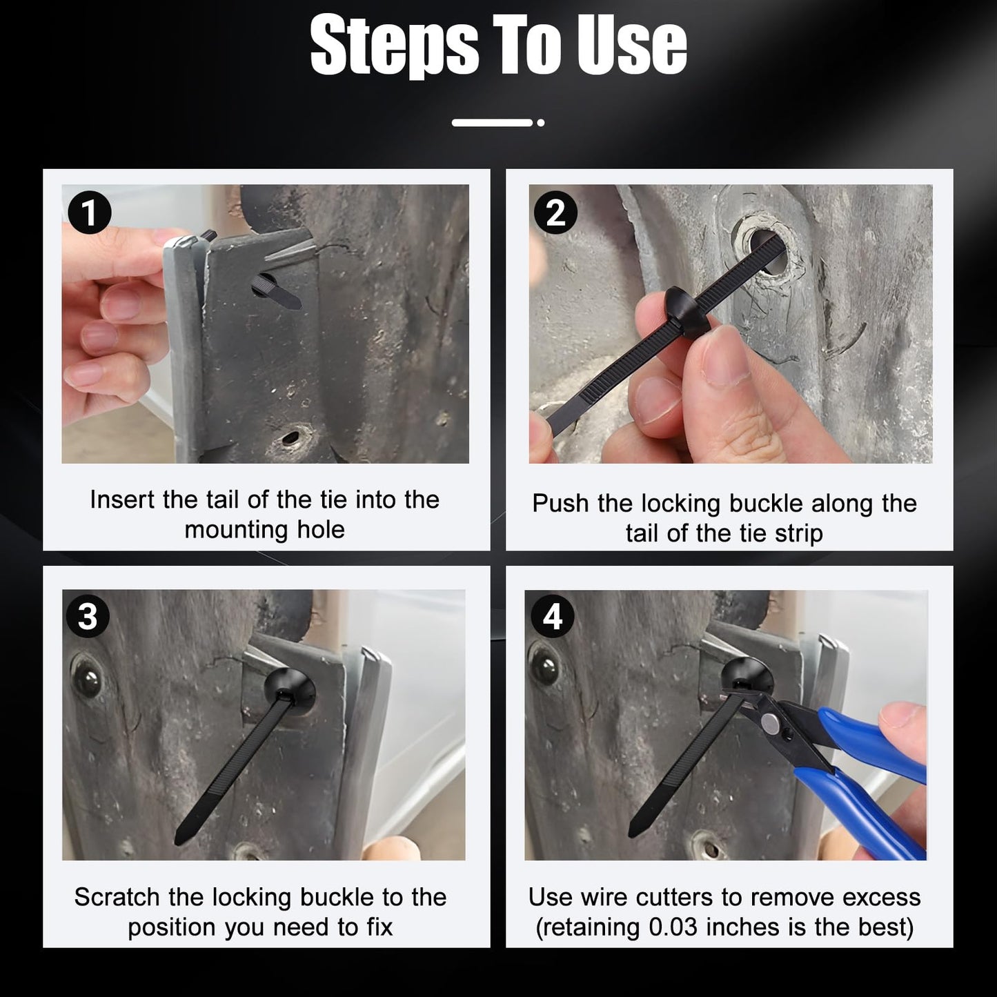 XANGNIER 100 Pcs Nylon Universal Cable Tie Buckle with Wire Cutter,Multipurpose Self Locking Zip Tie Clips Automotive,Snap Fit Nylon Fastening Clip for Car Repairs Auto Bumper Fender Liner Fasteners