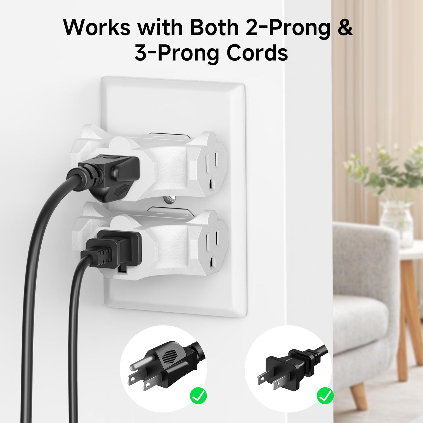[UL Listed] Cable Matters 3-Pack 3 Way Plug Adapter 15A 1875W, 3 Prong 3 Outlet Adapter, Power Splitter Plug Outlet, 3 Way Electrical Splitter, White