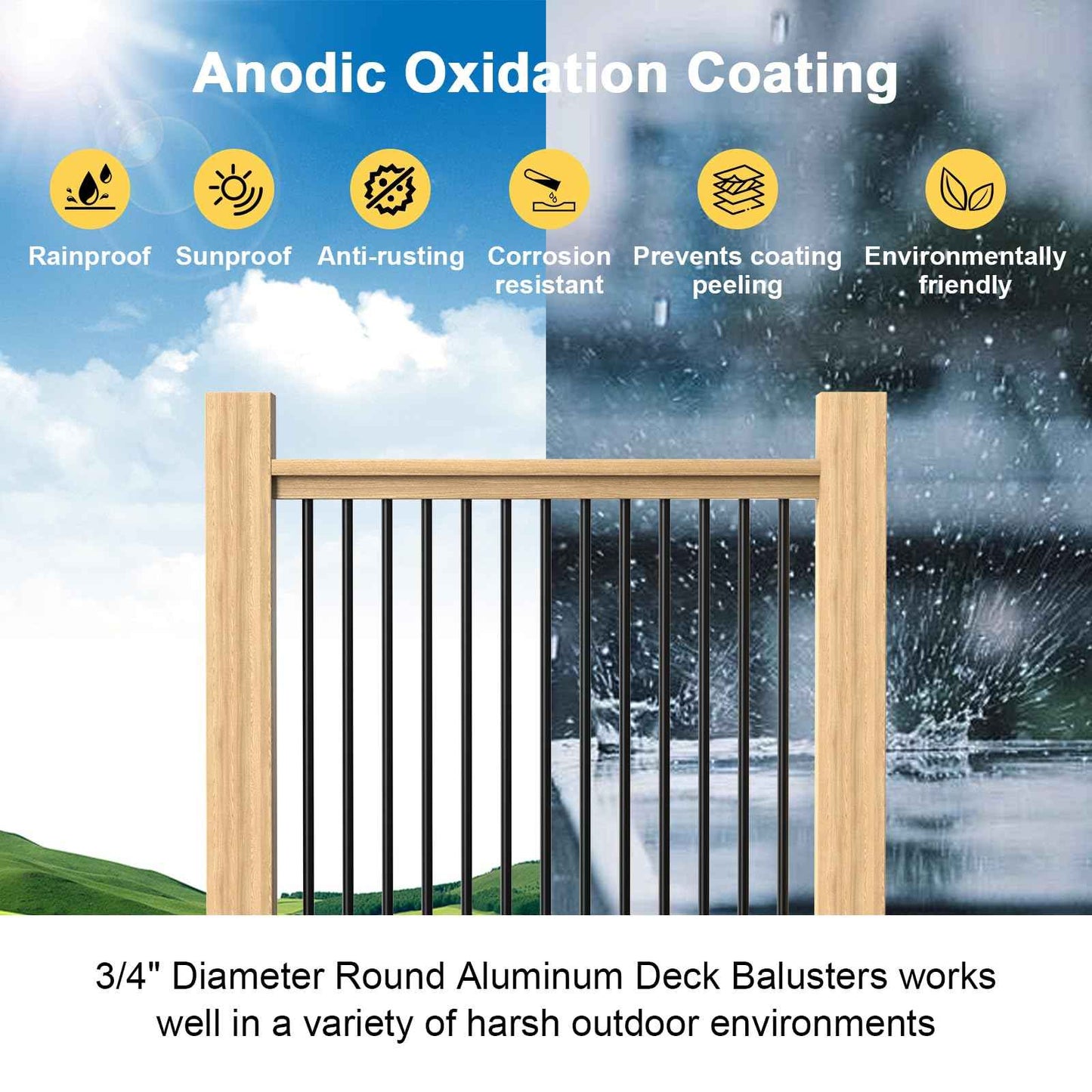 CKE 50 Pack 26" Round Aluminum Deck Balusters, 3/4" Diameter Hollow Round Black Aluminum Balusters for Deck Railing, Metal Deck Baluster Staircase Spindles with Screws/Conector for Railing Fencing R26