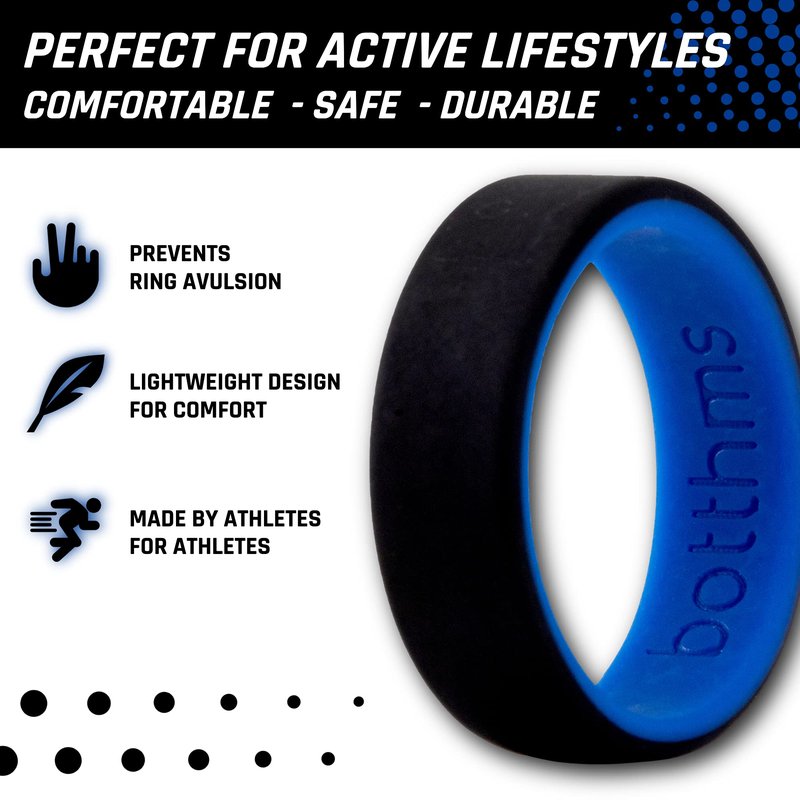 botthms - Men’s Dual Tone Silicone Rings, Silicone Wedding Rings, for Active Lifestyle (Black/Blue, 12)