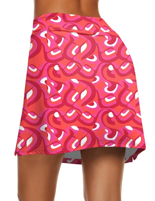 Ekouaer Womens Golf Skort A Line Tennis Skirt High Waisted Athletic Skort Skirts with Shorts 2026, Red Art Wave Large