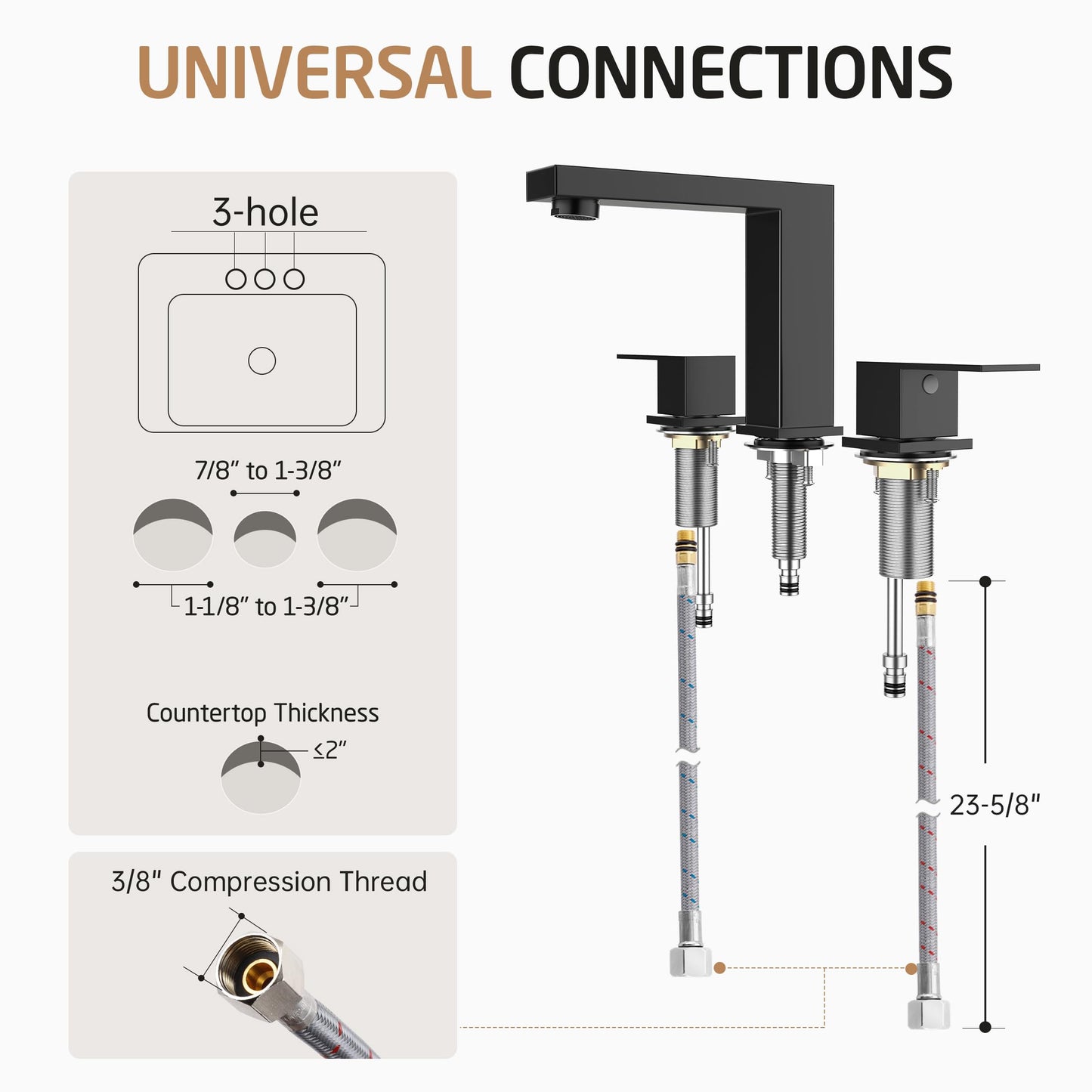 KES All Metal Black Bathroom Faucets 8 Inch, Widespread Bathroom Sink Faucet, 3 Hole Vanity Faucet with Supply Hoses, SUS 304 Stainless Steel Matte Black, L4350LFF12-BK