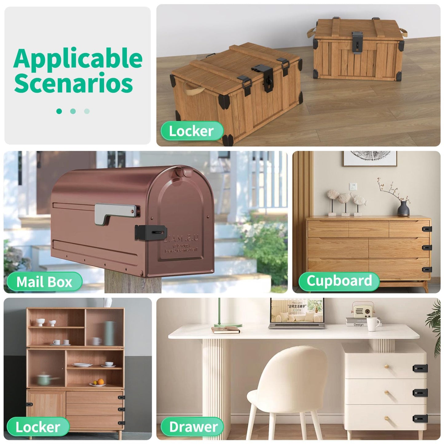 YogePote 90 Degree Hasp Latch, Heavy Duty 304 Stainless Steel Padlock Hasp Lock for Right Angle File Cabinet, Desk Drawer, Tool Box, Mailbox, Bookcase (Black-1pc)