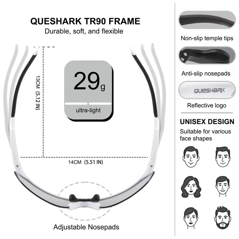 Queshark Cycling Glasses, Running Glasses for Women Men, UV400 Protection, Sports Sunglasses for Cycling Running Baseball