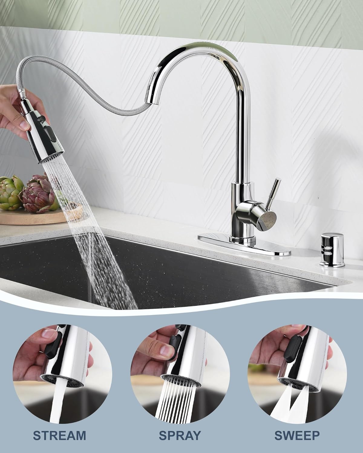 Stainless Steel Kitchen Faucet Combo with Water Filter - Brushed Nickel Sink Faucet for RO Systems