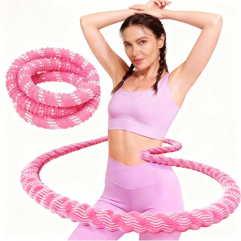 3.3 lbs Spring Soft Hula Hoop for Adults, Foldable Weighted Fitness Hoop with Video Tutorial, Soft Material Protects Lower Back, Home & Travel Workout (Pink)