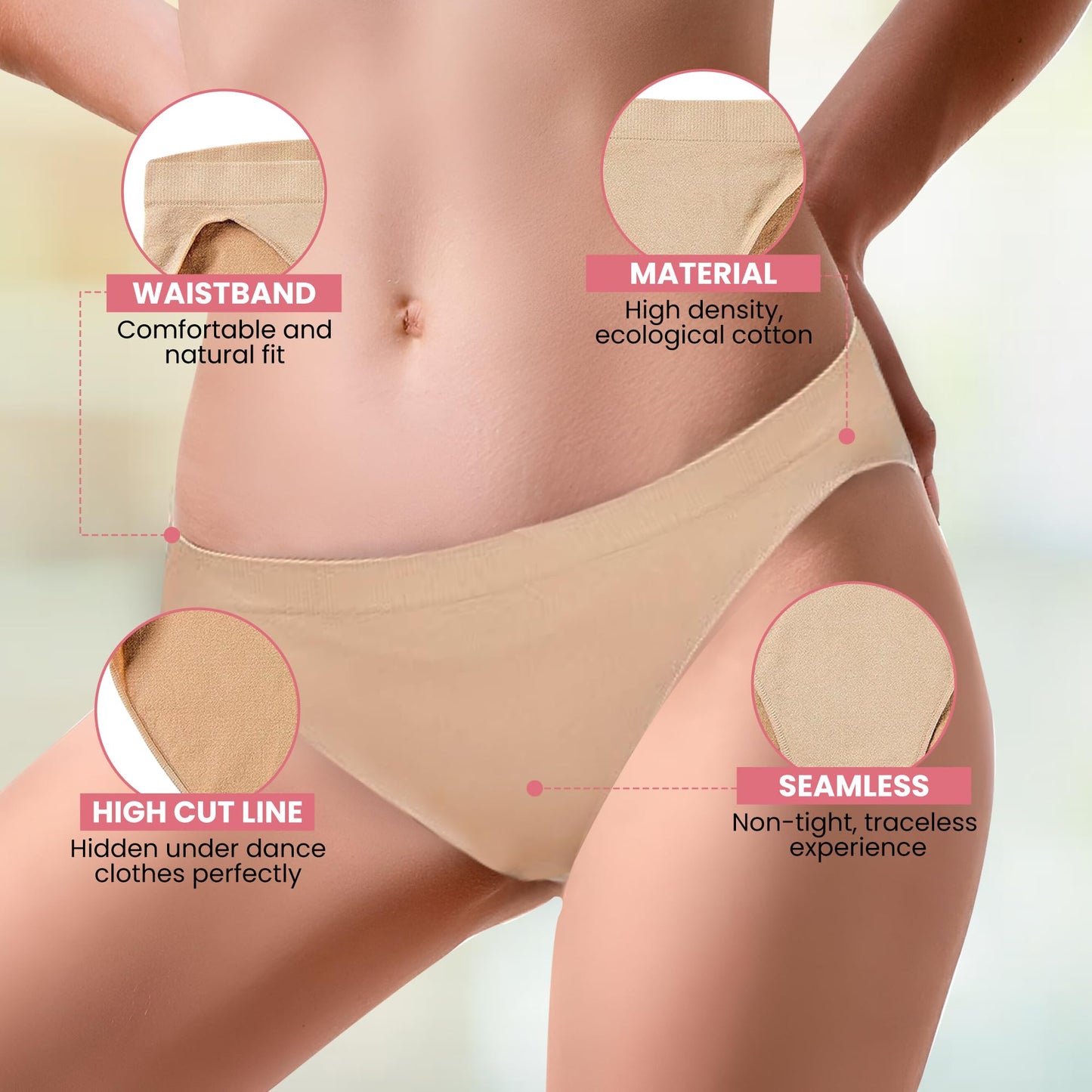 Zenmarkt Dance Briefs for Girls and Women - Mid-Waist Cotton Ballet Underwear - Seamless, Breathable, Moisture-Wicking Performance Briefs for Youth and Adults (Child M - 9-12 Years) Beige