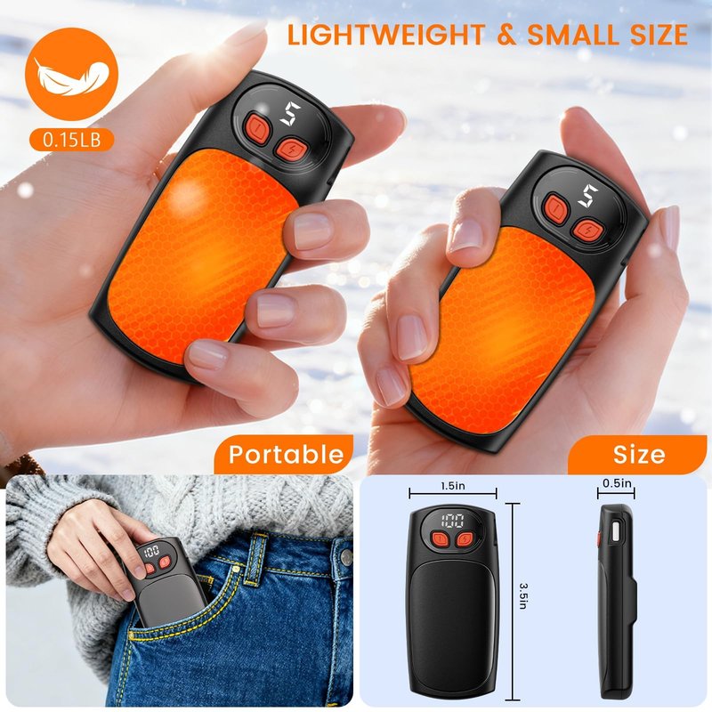 BelleRise Hand Warmers Rechargeable 2Pack,Electric Hand Warmer 20Hrs Long Safe Heat with LED Display,5-Heat Settings,Portable Pocket Heater,Hunting Essentials,Gifts for Christmas,Golf Camping（Black）