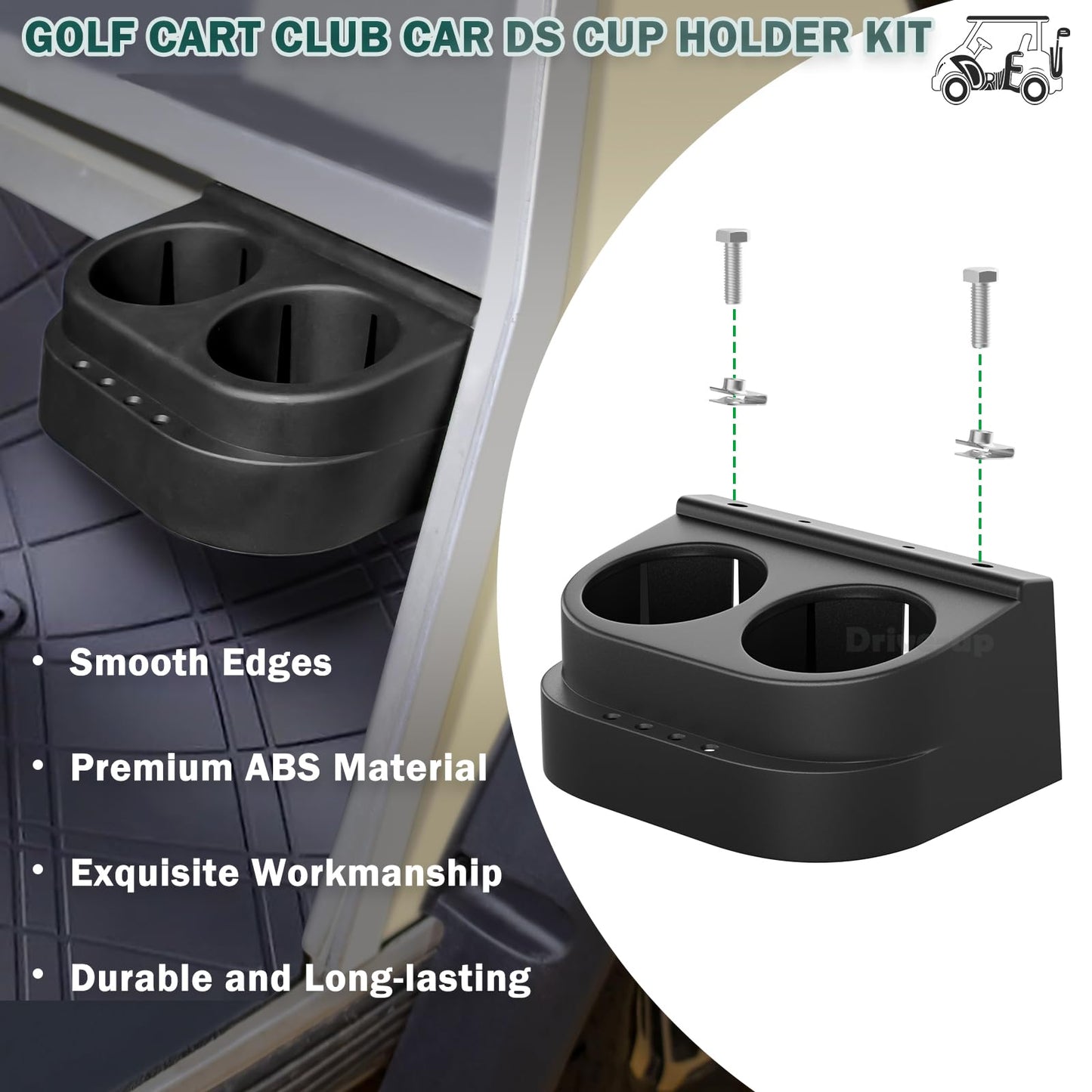 DRIVE UP Club Car DS Dual Cup Holder Kit for DS 1993-Up Golf Carts, 2 Packs