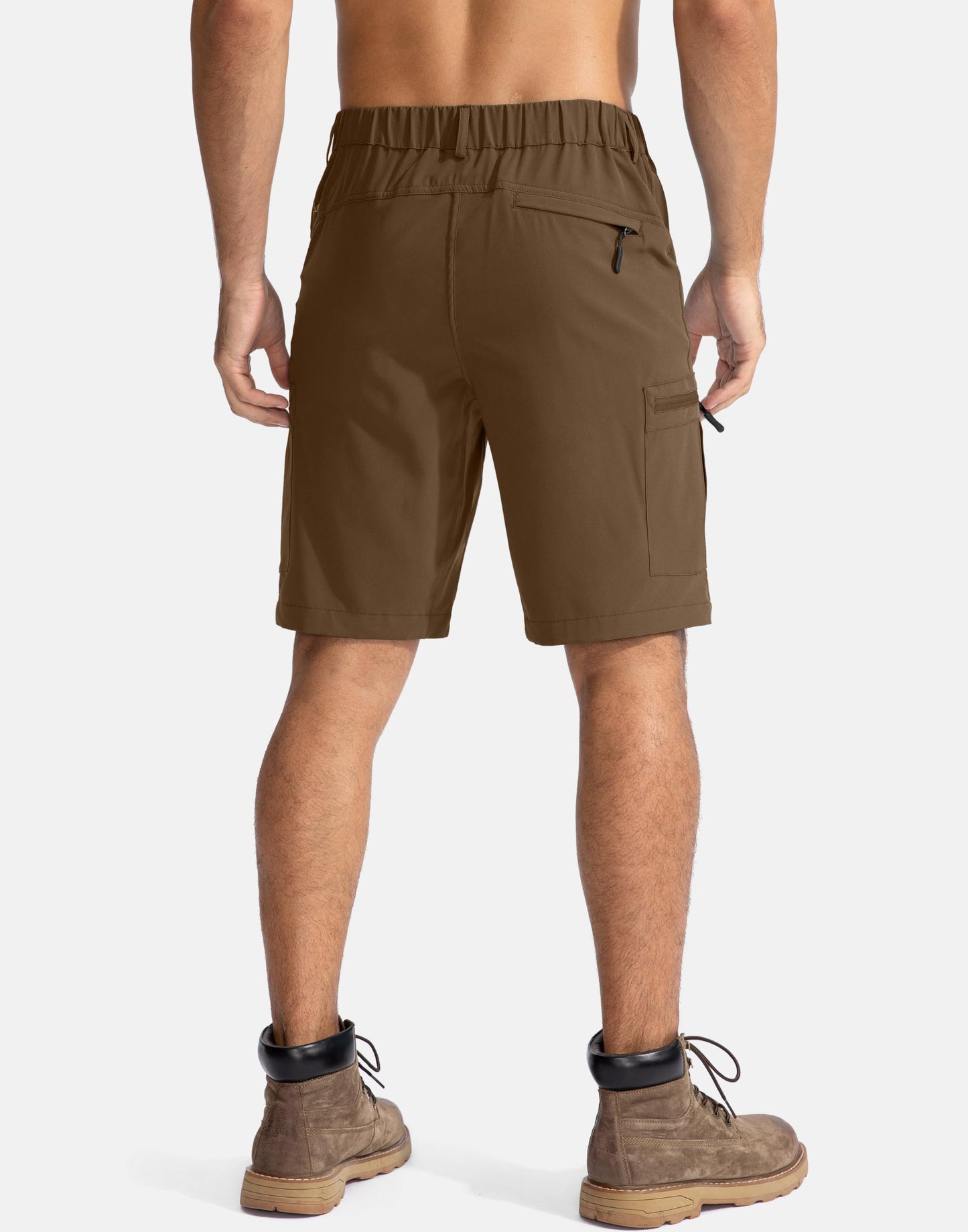Pudolla Men's Hiking Cargo Shorts 9" Lightweight Outdoor Work Shorts for Men Travel Golf Camping Casual with 5 Zipper Pockets(Brown Medium)