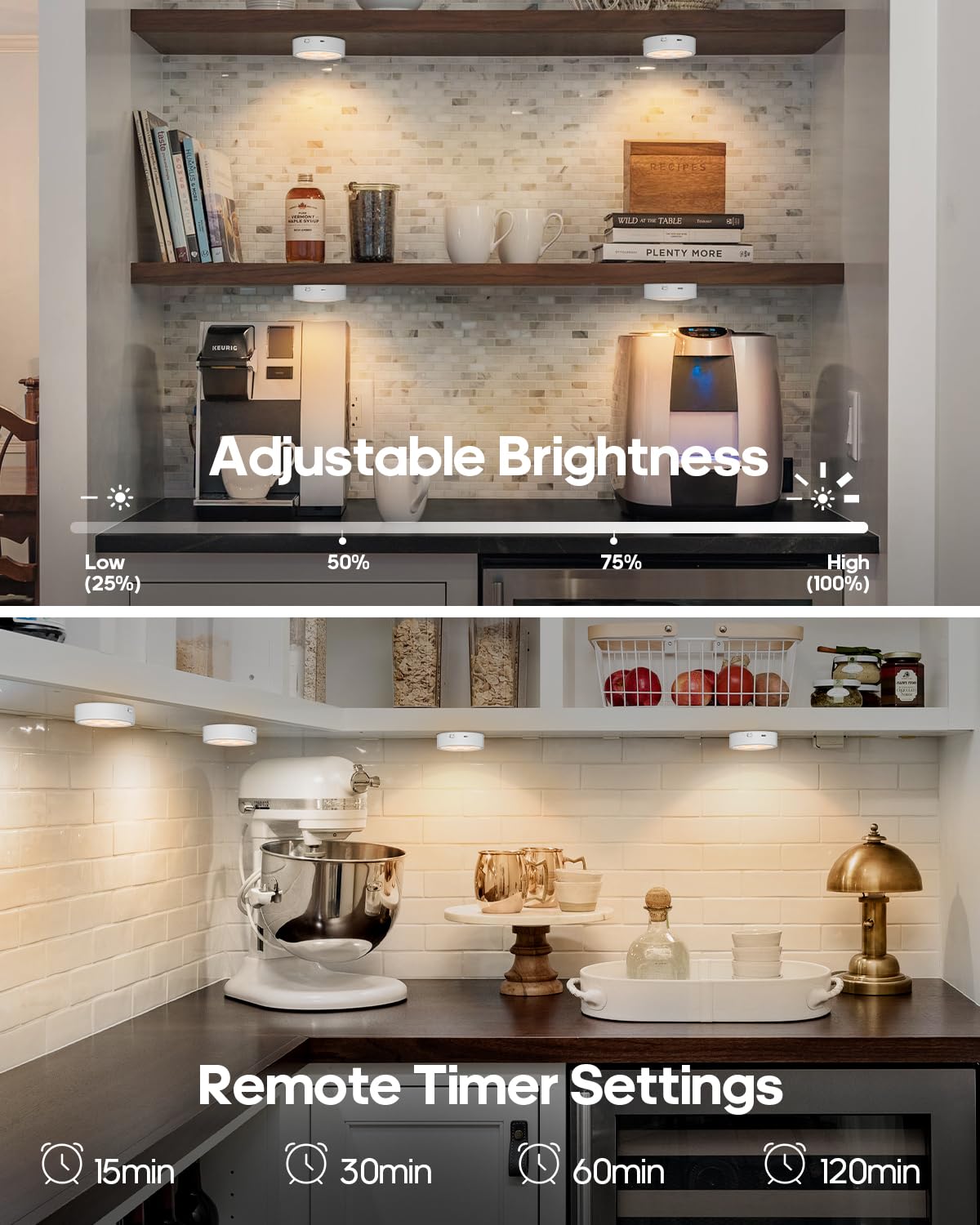 Puck Lights with Remote Control,Under Cabinet Lighting Magnetic,LED Closet Lights Rechargeable,Dimming Tap Light, Stick on Lights, for Closet, Bedroom Wall, Under Cabinet(Warm Color)2 Pack