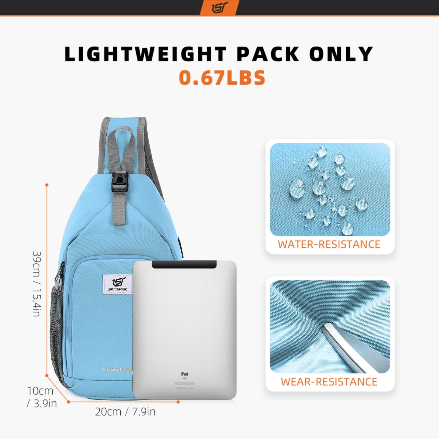 SKYSPER Sling Bag RFID Crossbody Sling Backpack Cross Body Shoulder Bag Travel Hiking Daypack for Women Men(Lightblue)