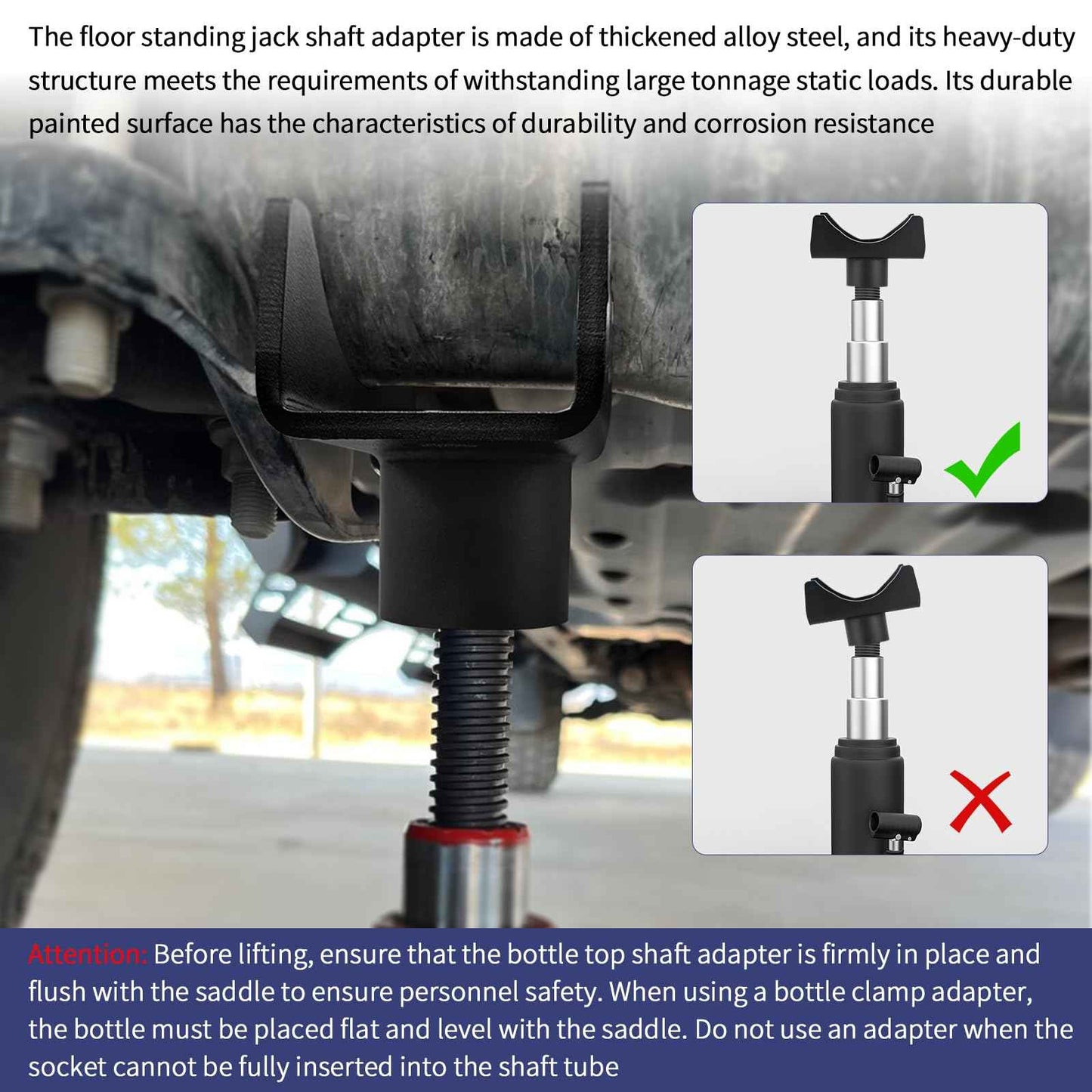 Bottle Jack Adapter, Axle Saddle for 2", 3", 4" Round & 2" Square Tube, Bottle Jack Extension for RV Trailer, Within 1.5" Lifting Platform, Garage, Farm & Ranch
